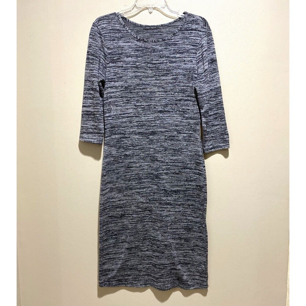 Suzy Shier Marled Gray Ribbed Bodycon Midi Sweater Dress Womens XL Stretch Knit